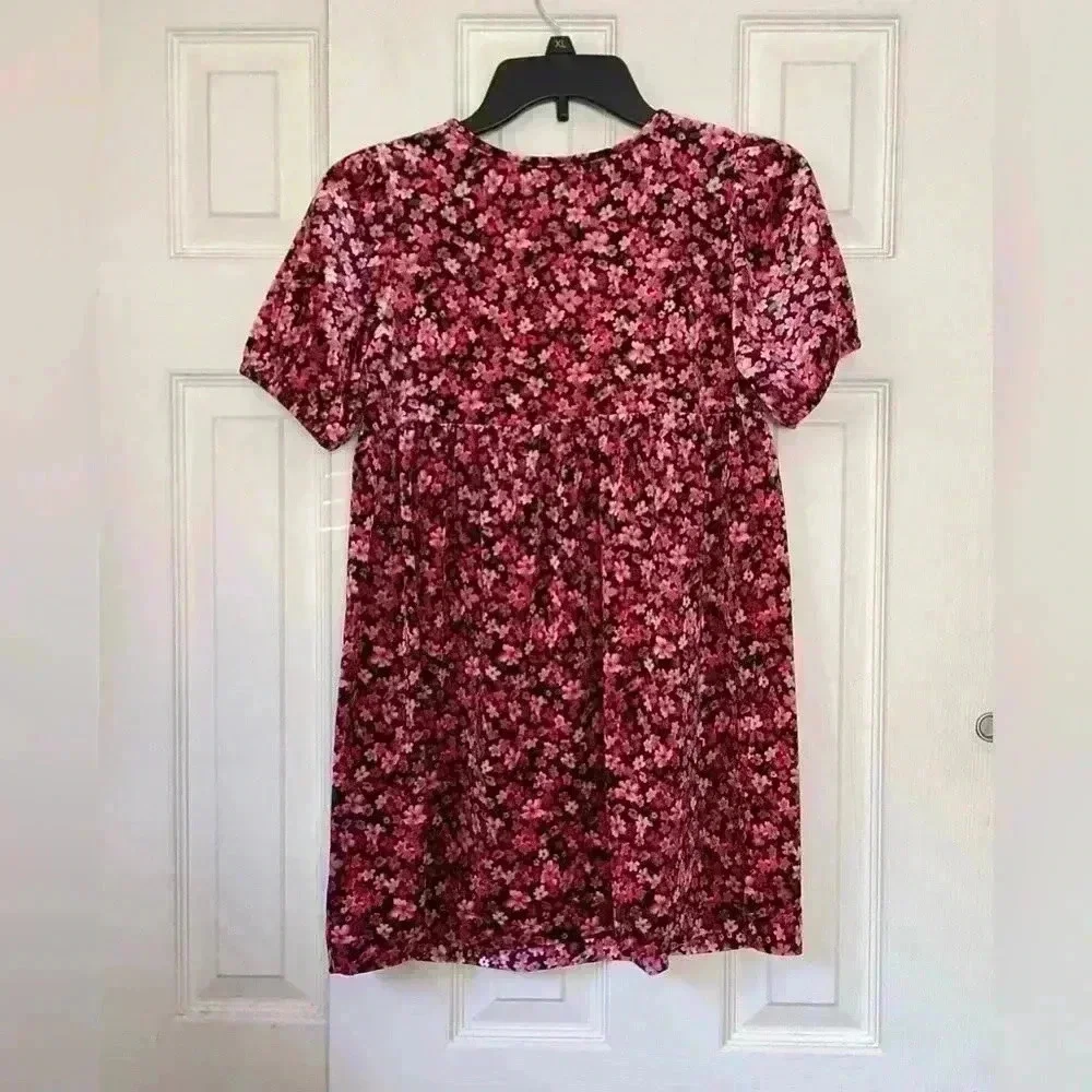 Old NV Cozy Velour Puff-Sleeve Swing Dress for Girls Size Large (10-12)